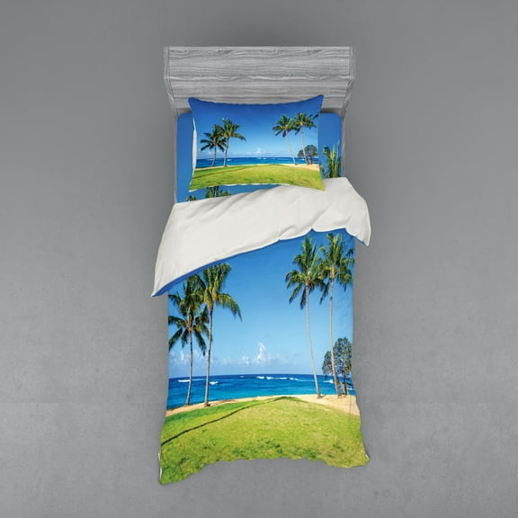 Ambesonne Tropical Bedding Set 3 Pcs, Coconut Palm Hawaii, Twin XL, Blue Green