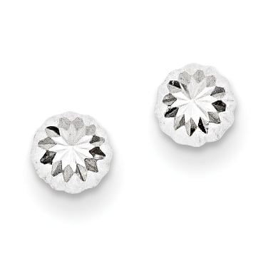 4mm Ladies 14K White Gold Diamond-Cut Textured Round Ball Bead Stud Earrings 
