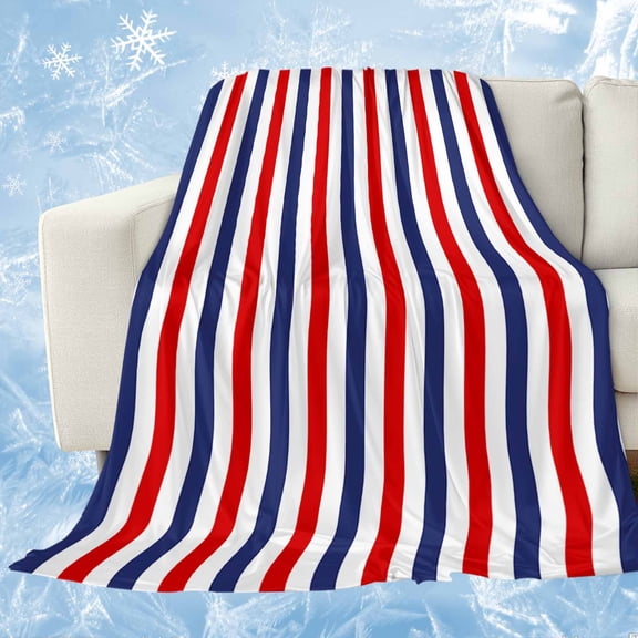 Red Blue White Striped Cooling Blanket, Lightweight Breathable Summer Throw Blanket with Double Sided Cold Effect, Modern Simple Stripes Picnic Beach Blankets Bed Sheet for Hot Sleepers 50"x60"