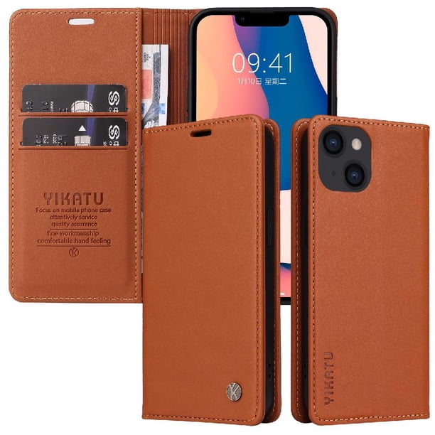 Funda para iPhone 13 Estuche de Cuero PU Tipo Cartera con Ranuras para Tarjetas y Cierre Magnético