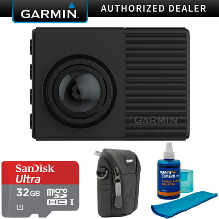 Garmin Dash Cam 66W 1440p with 180-Degree Field of View (010-02231-05) with Universal Screen Cleaner for LED TVs, Point and Shoot Case & Sandisk Ultra microSDHC 32GB UHS Class 10 Memory Card