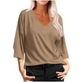 thumbnail image 2 of Wycnly Summer Tops for Women Workout Tops for Women Breathable Comfy Loose Pullover Top 2026 Casual Solid T Shirt Girls V-Neck 3/4 Sleeve Blouses, 2 of 6