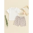 thumbnail image 3 of Musuos Kids Boys 2PCS Summer Clothes Set, 6M 12M 18M 24M 3Y 4Y Short Sleeve Letters Print T-shirt with Plaid Shorts Toddler Casual Set, 3 of 10