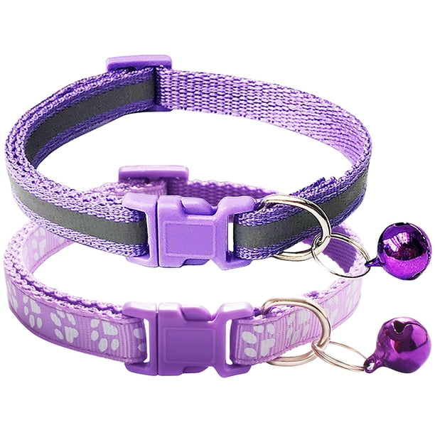 Paquete de 2 huellas y collar reflectante para gatos con cascabel Collar básico para perros y gatos Hebilla Collar ajustable de poliéster para perros y gatos o cinturones de seguridad Xemadio WMZL-635-4