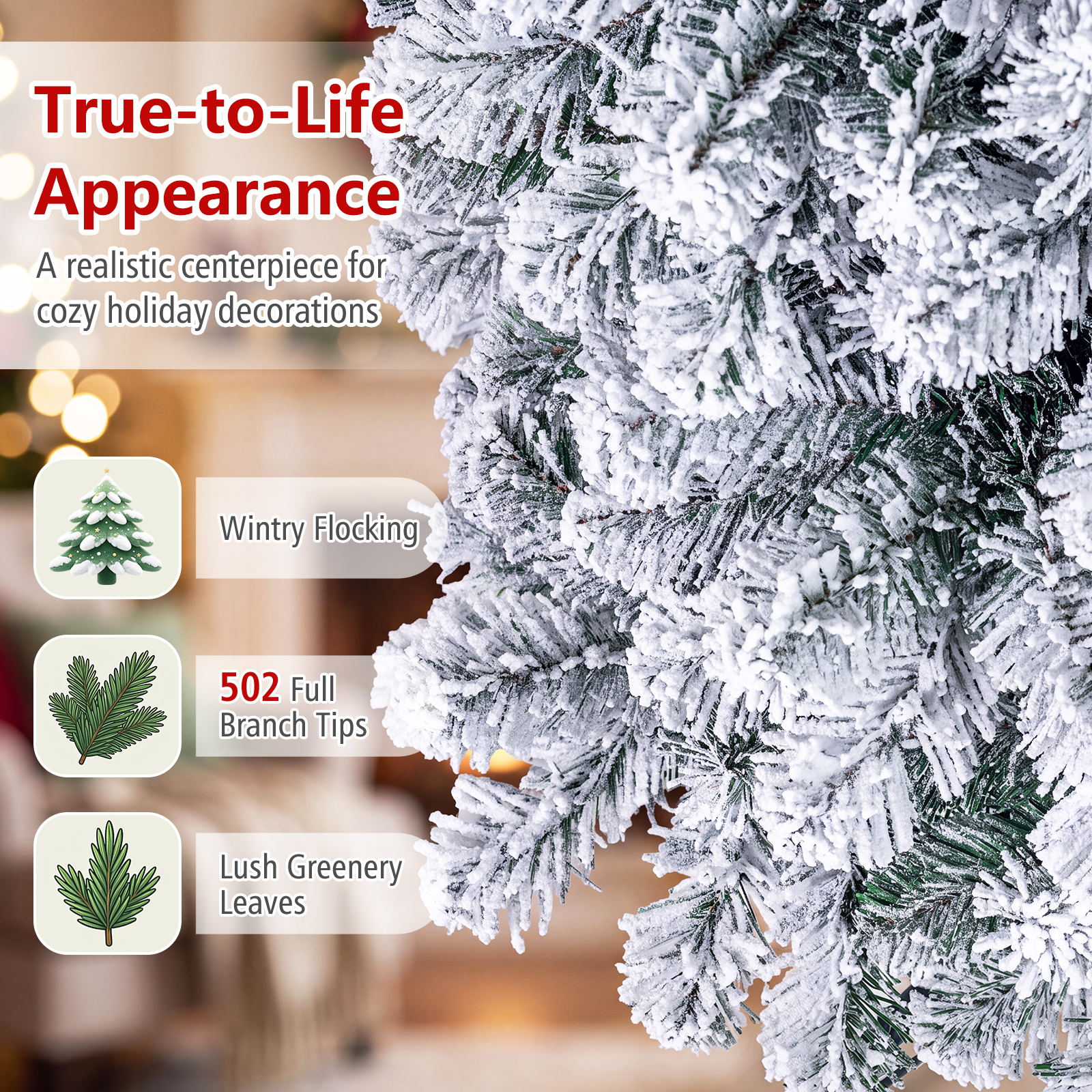Costway 6ft Pre-Lit Snow Flocked Pencil Christmas Tree, White photo 7