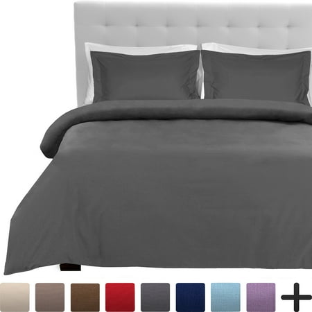 - Luxury 3 Piece Duvet Cover and Sham Set - Premium 1800 Ultra-Soft Brushed Microfiber - Hypoallergenic, Easy Care, Wrinkle Resistant (Full/Queen, Grey)