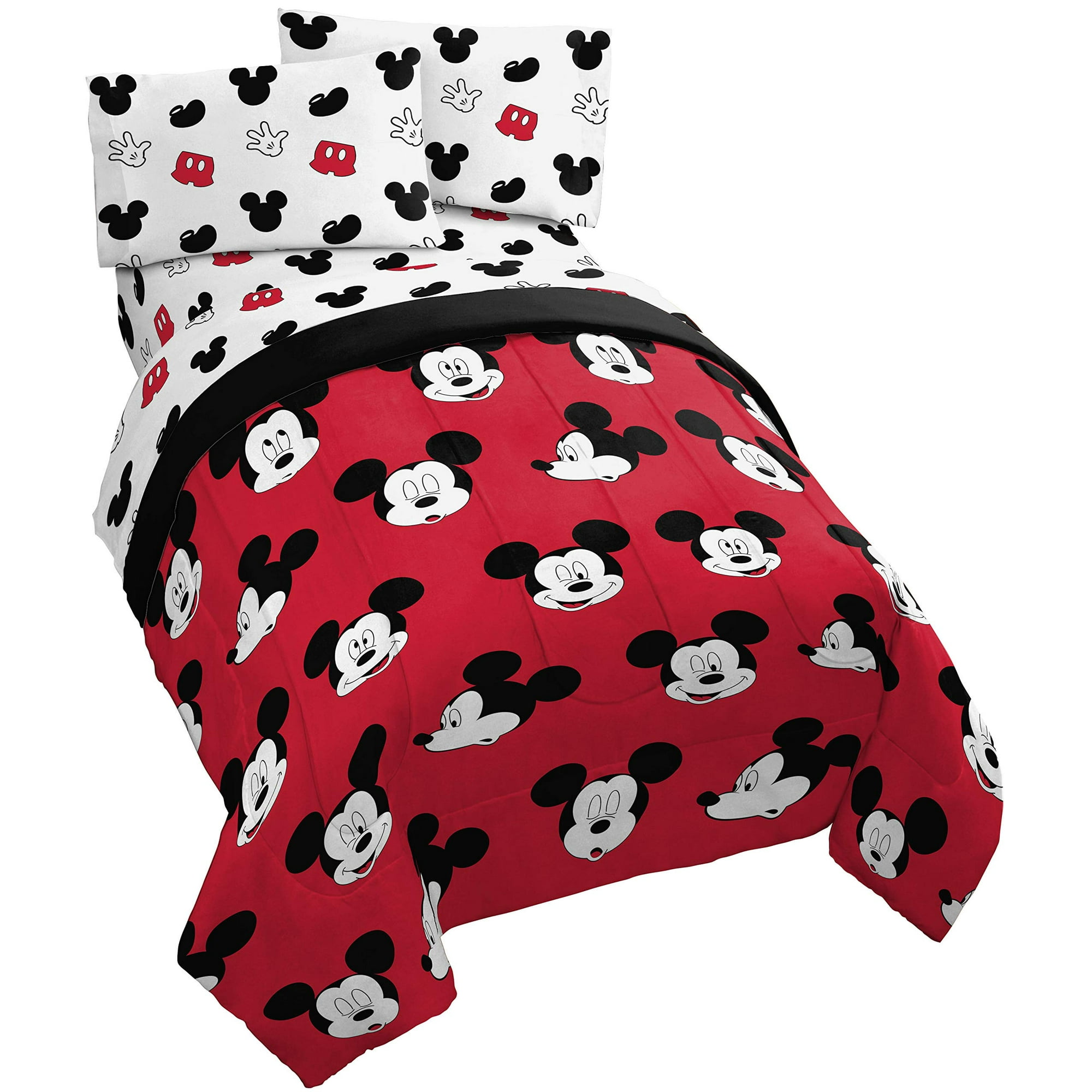 Jay Franco Disney Mickey Mouse cute Faces 4 Piece Twin Bed Set Includes comforter Sheet Set Super Soft Fade Resistant Polyester Official Disney Product Walmart