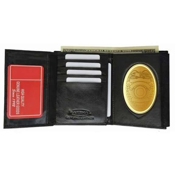 RFID BlockingBlack Leather Badge Conceal Holder Wallet ID Credit Card Security Officer