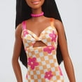 thumbnail image 6 of Barbie Fashionistas Doll #233 with Black Hair in Checkered Flower Midi Dress, Necklace and Sandals, 6 of 9