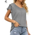 thumbnail image 4 of PULLIMORE Womens V Neck Summer Tops Ruffle Sleeve Casual Loose T-Shirts Blouses (XL, Gray), 4 of 8