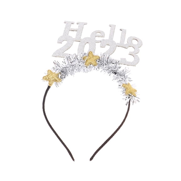 Glitter Hello 2023 Headband Hair Hoop Photo Props Party Hair Accessory for New Years Eve Party Girls Man Women Decorations Argent