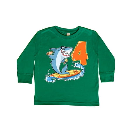 

Inktastic Fourth Birthday Surfing Shark with Hot Dog and Ice Cream Gift Toddler Boy or Toddler Girl Long Sleeve T-Shirt