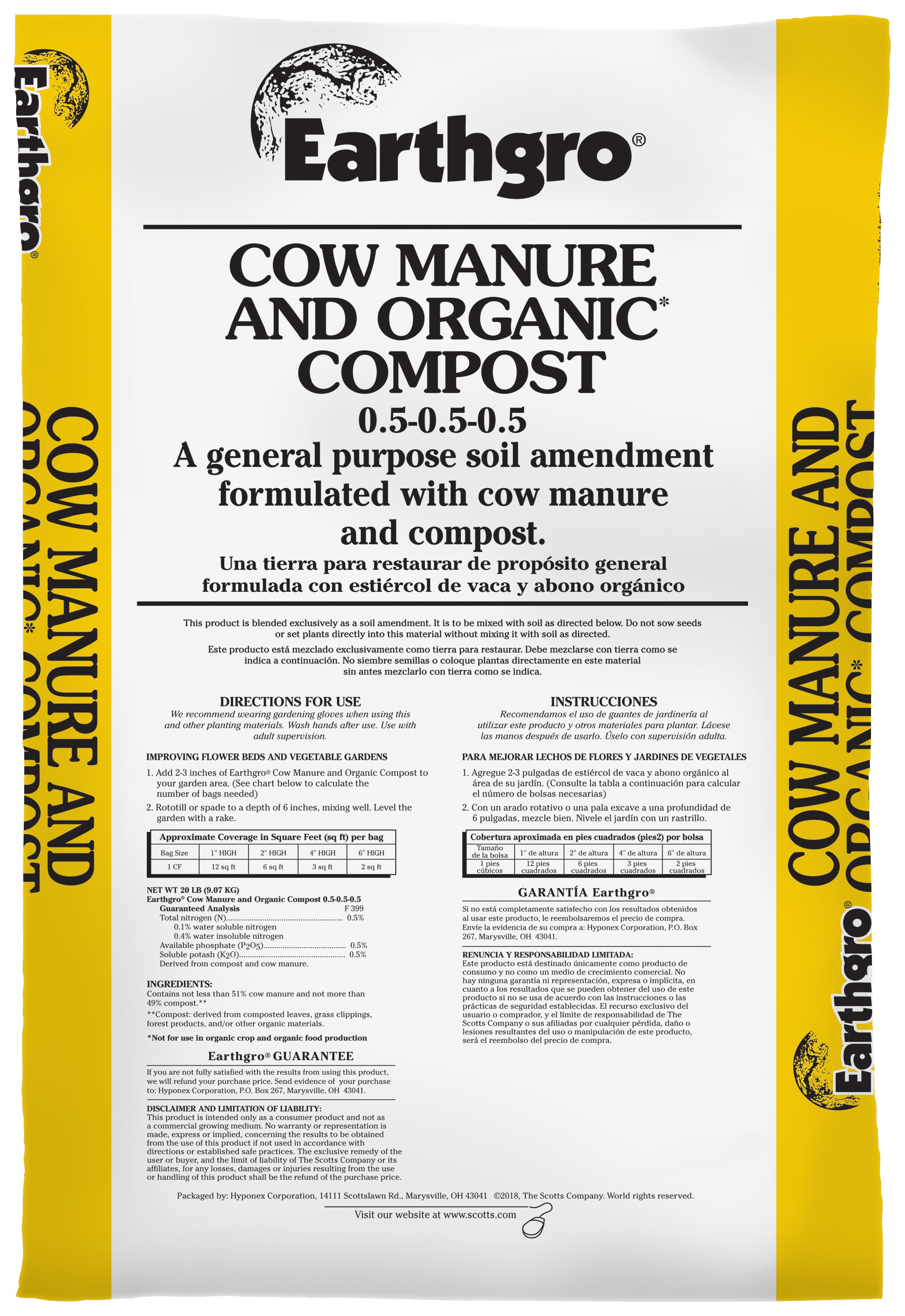 Earthgro Cow Manure Organic Compost Florida Only 1 Cu Ft