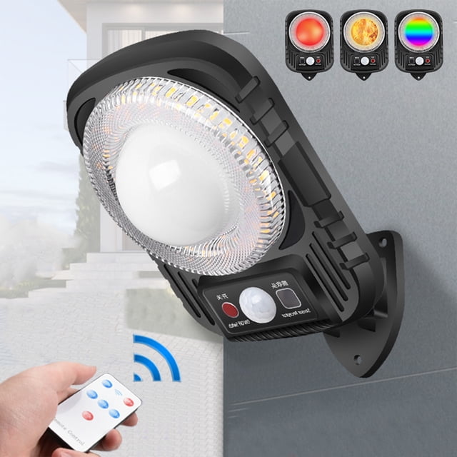 Farola solar con sensor de movimiento, foco de seguridad para exteriores IP65, encendido automático desde el anochecer hasta el amanecer, control remoto, para estacionamientos, patios, jardines y loc