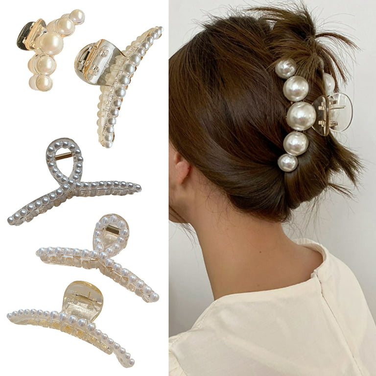 GROFRY Big Long Strong Claws Big Hair Clip Plastic Big Faux Pearls