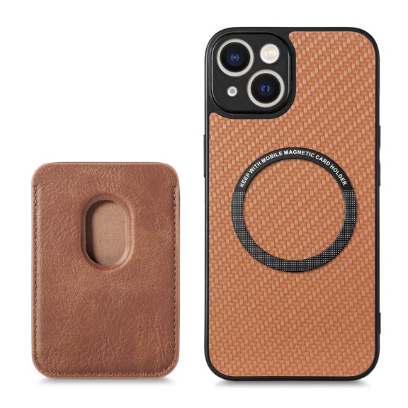 Feishell for iPhone 12 mini Carbon Fibre Texture PU Leather Phone Case with Removable Card Pocket,Compatible with MagSafe Charging,Shockproof Luxury Magnetic Anti-Scratch Slim Phone Case,Brown
