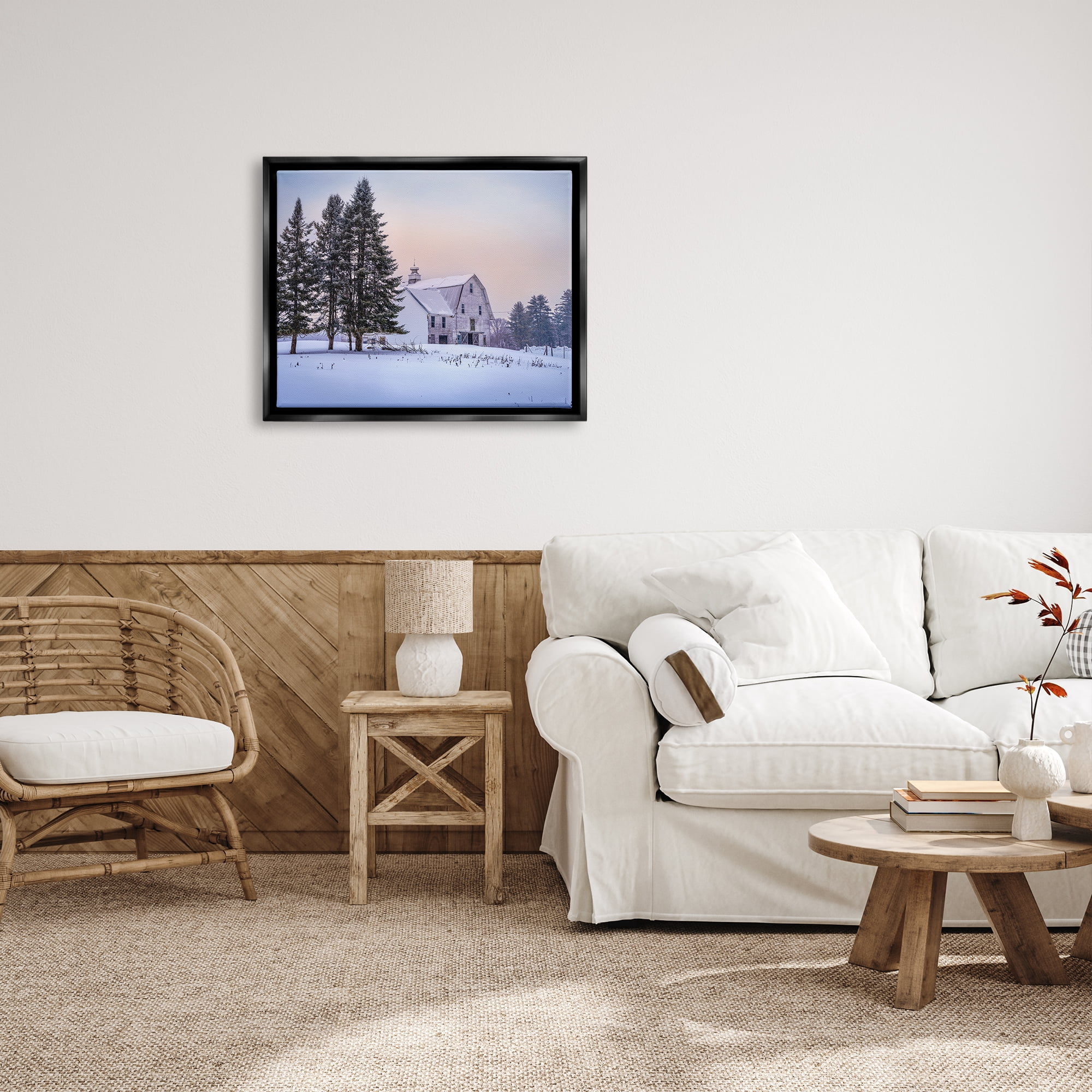 Stupell Industries Winter Farm Landscape Nature Photography Black Floater Framed Art Print Wall Art, 31 x 25