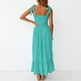 thumbnail image 6 of Dezsed Women's 2025 Summer Boho Dresses Spaghetti Strap Square Neck Solid Color Ruffle A Line Beach Long Maxi Dress Sky Blue L, 6 of 9