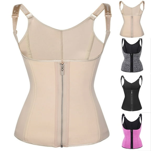 HAOTAGS Women Shapewear Tummy Control, Zip-Front Comfortable Slimming Compression Wear Beige M