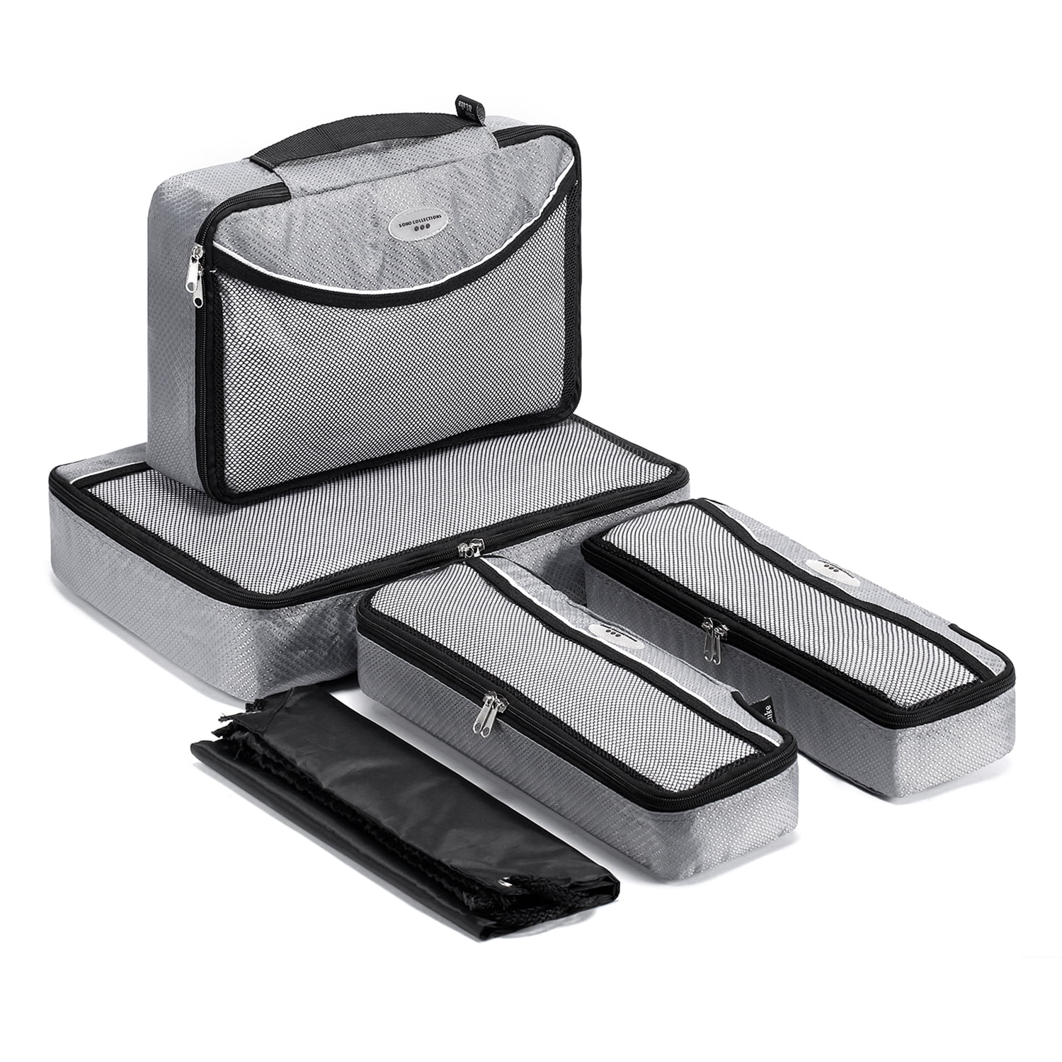 SoHo Packing Travel Organizer Cubes, Silver Gray, 5 Piece Set
