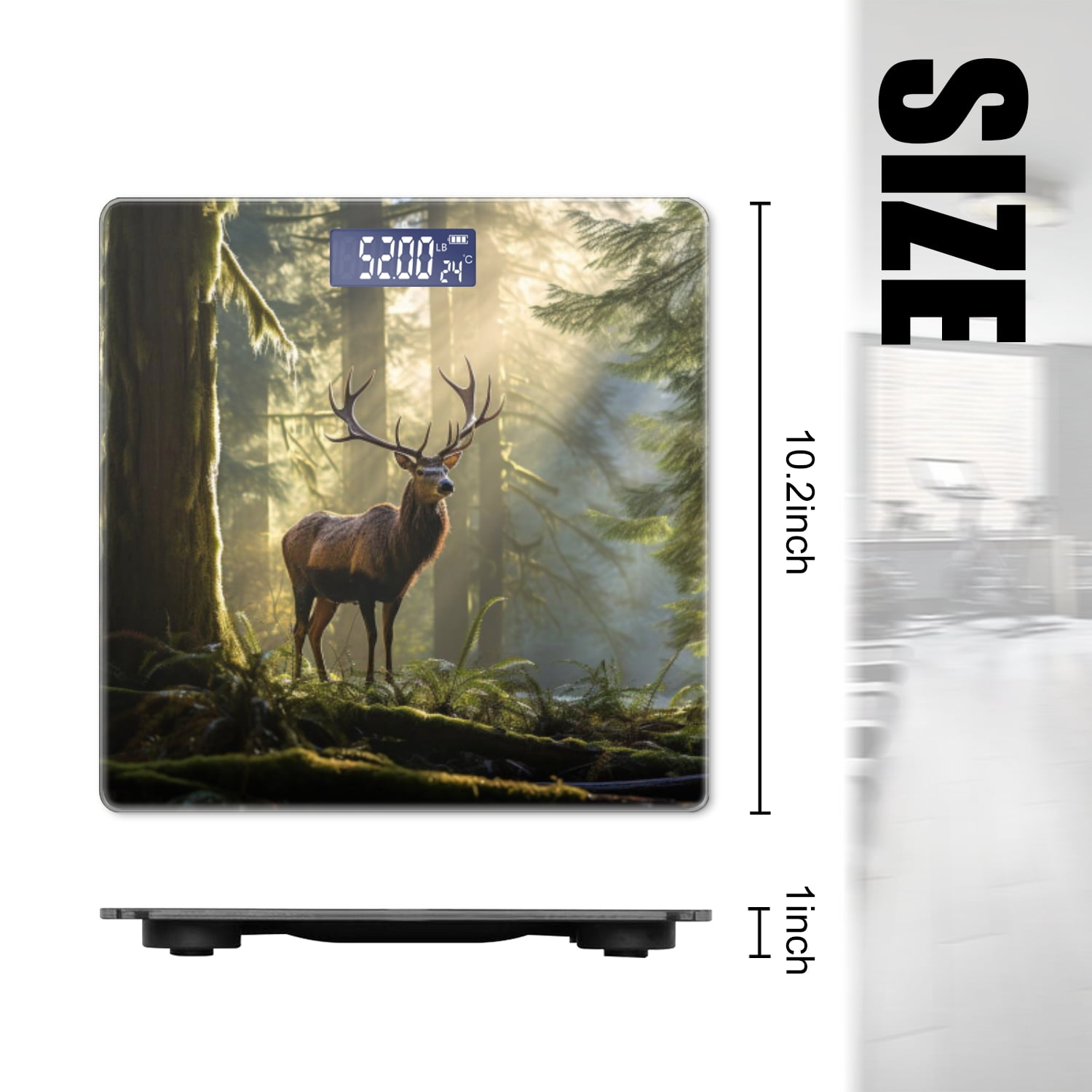 High Precision Body Weight Scale Smart Bathroom Scales with Large LCD Display(400lbs),Decorative for Bedroom-Majestic Deer With Impressive Antlers Stands In The Heart Of Ancient Forest