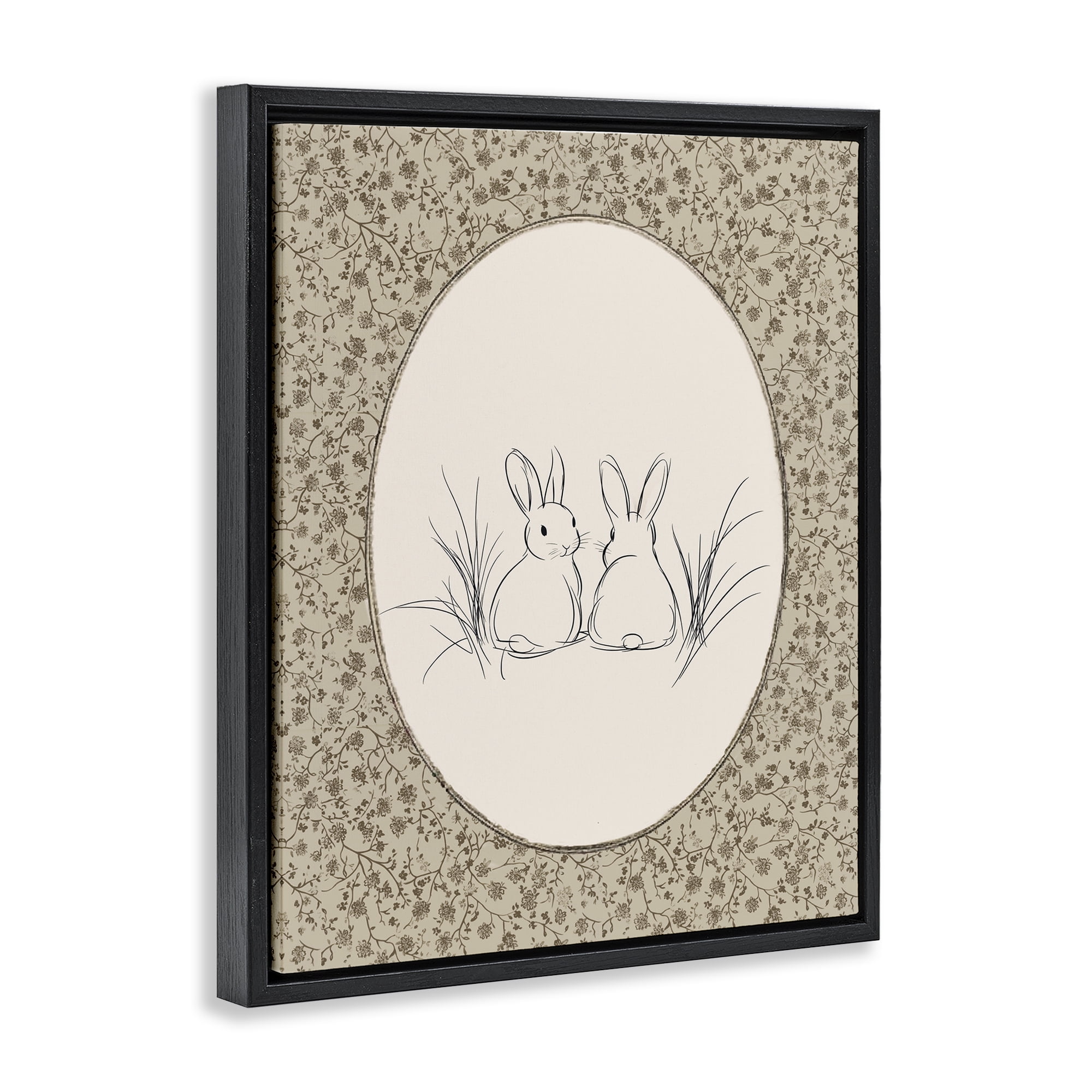 Stupell Industries Vintage Baby Bunnies Black Framed Floater Canvas Wall Art, design by Ramona Murdock