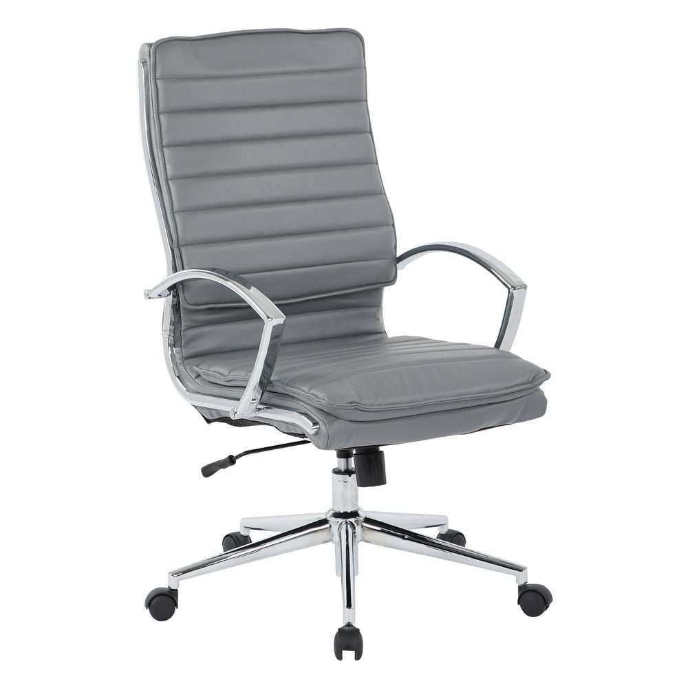 Office Star Products High Back Manager's Faux Leather Chair in Charcoal