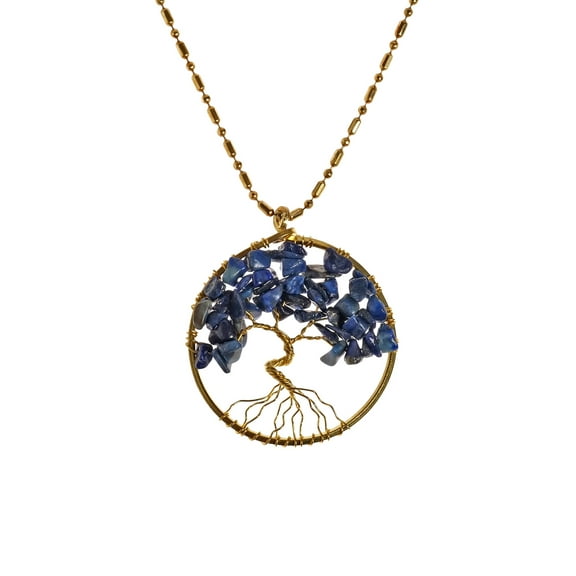 Charisma 30 mm Tree of Life Reconstructed Lapis-Lazuli and Brass Pendant Necklace