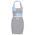 thumbnail image 1 of xiaxaixu Women's 2 Piece Color Block Patchwork Halter Crop Top + Mini Skirt, 1 of 2
