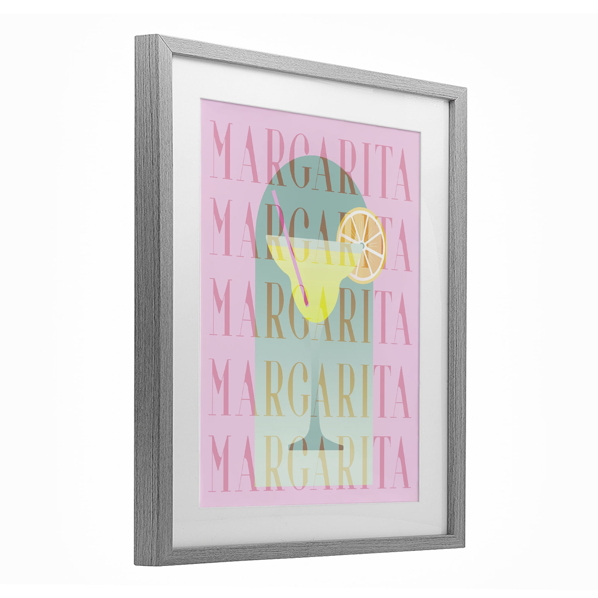 Retro Pastel Margarita Gray Framed Print Under Glass, design by Lil' Rue