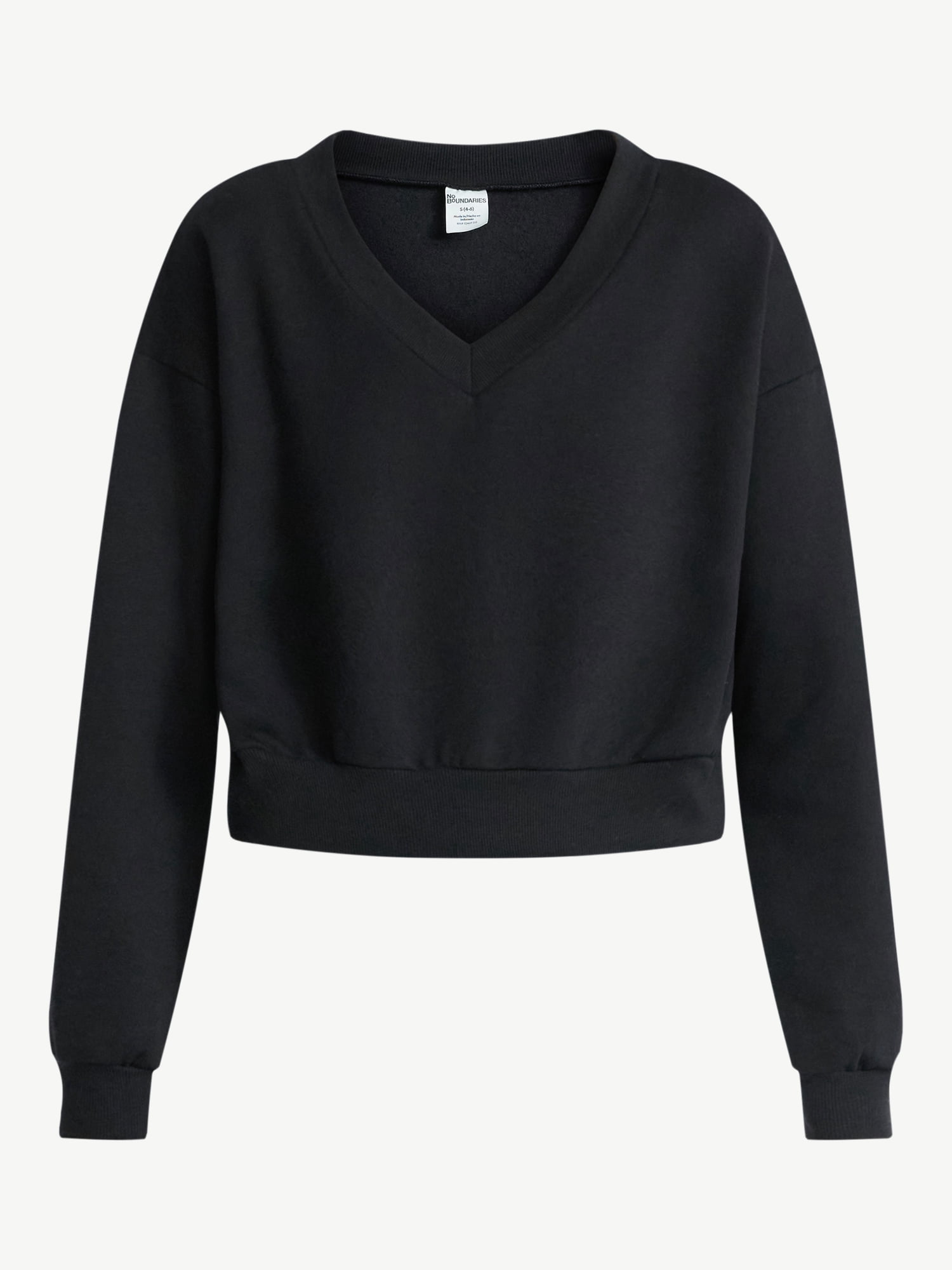 No Boundaries V-Neck Fleece Cropped Sweatshirt, Women's