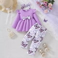 thumbnail image 2 of BOBOGOJP Baby Girl Clothes Toddler Girl Outfits Girl Summer Clothes for Girl Ruffle Shirt Pants+Cute Headband 3PCS Purple for Size 2-3 Years, 2 of 7