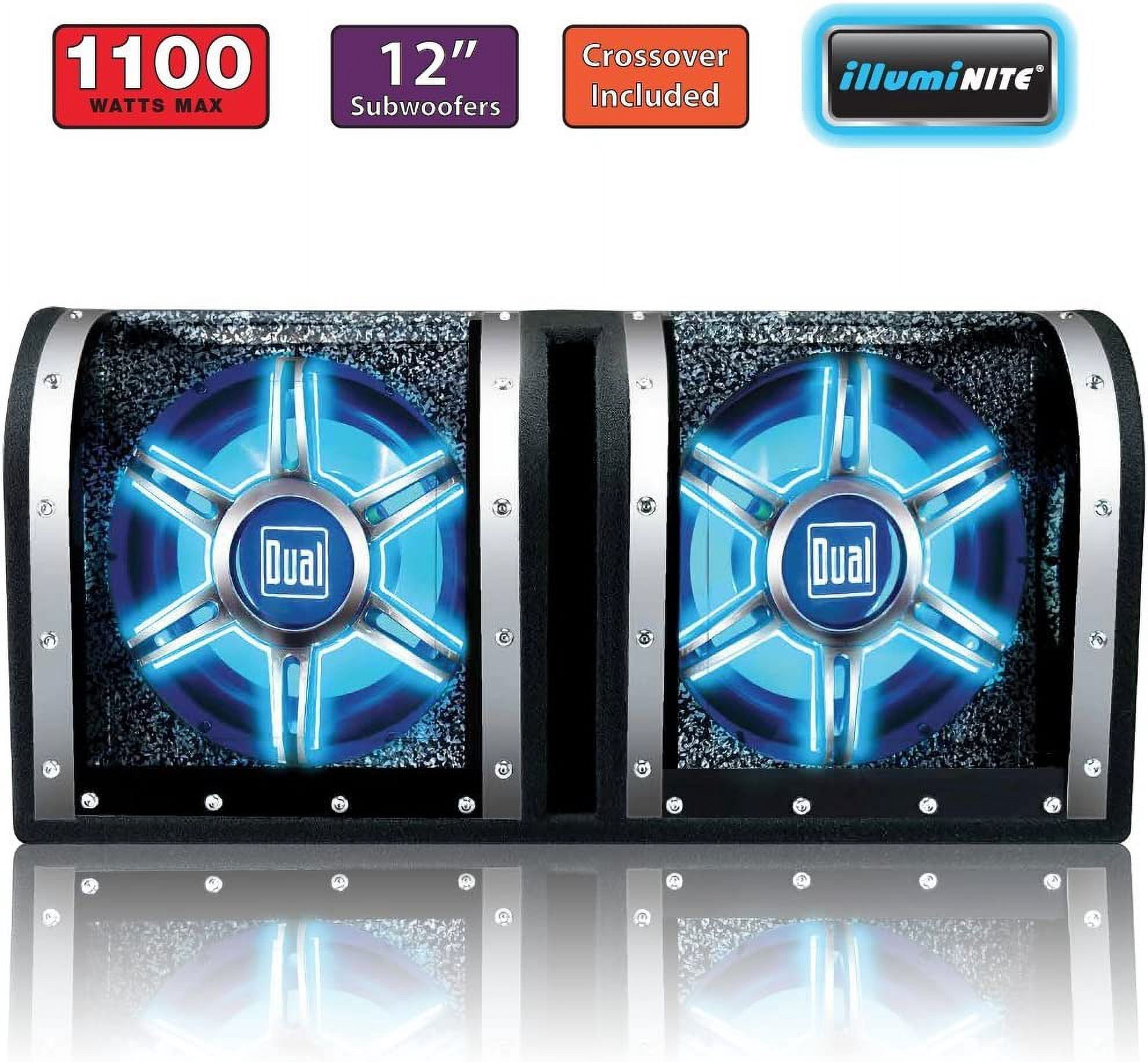 Dual Electronics BP1204 High Performance 12 inch Car Audio Subwoofers in a Tuned Bandpass Enclosure with Blue illumiNITE LED Illumination and Plexiglass Viewing Windows and 1,100 Watts of Peak Power