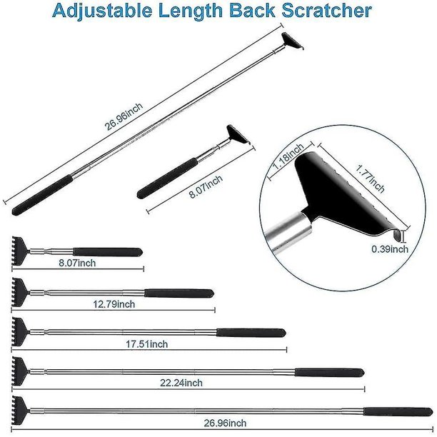 Paquete de 2 rascadores de espalda extensibles portátiles, herramienta de rascador de espalda telescópico de acero inoxidable de metal con bolsa de transporte ZefeiWu 8390611237929