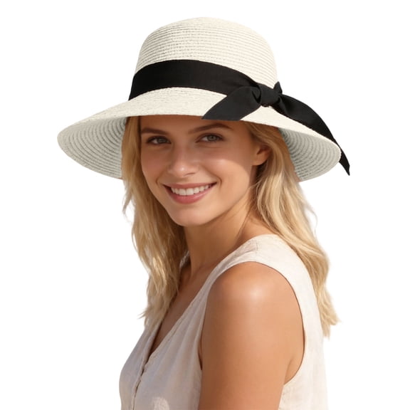 EYNMVR Womens Straw Hat,Wide Brim Sun Protection Beach Hats,UPF 50  Floppy Summer Hat for Small Heads