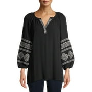 The Pioneer Woman Embroidered 3/4 Sleeve Peasant Tunic, Womens