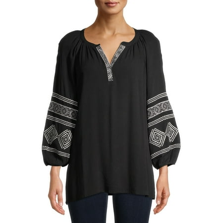 The Pioneer Woman Embroidered 3/4 Sleeve Peasant Tunic, Womens
