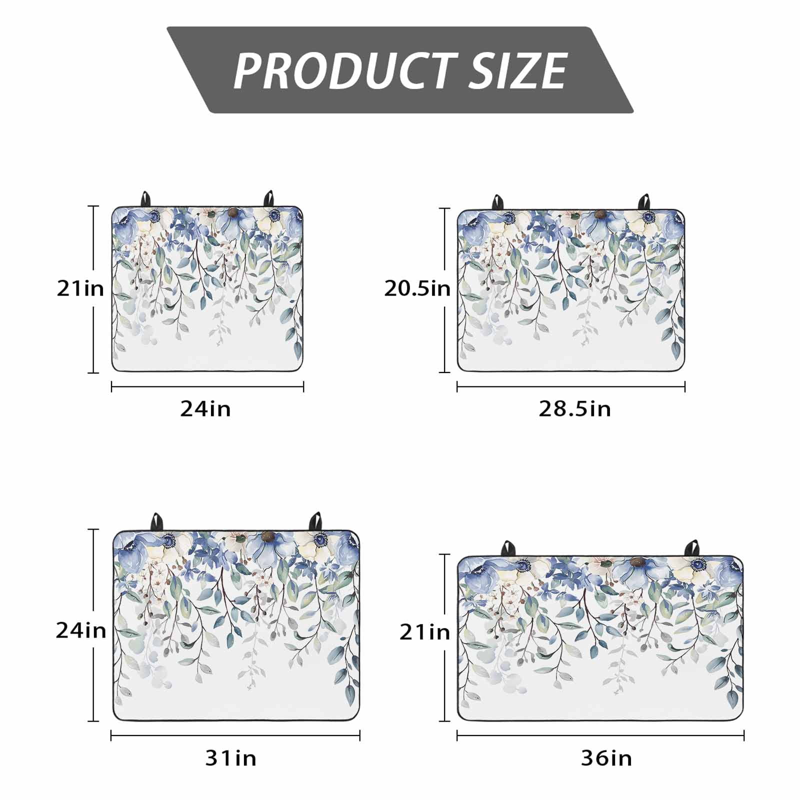 Blue Eucalyptus Stove Top Cover for Electric Stove, Heat-proof & Non Slip Glass Top Stove Cover Protector, Farmhouse Flowers Leaf White Watercolor Kitchen Flat Cooktop Rubber Mat 36x21 Inches