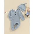 thumbnail image 3 of Cenuakty Toddler Newborn Outfit Adorable Solid Color Long Sleeve Round Neck Jumpsuit and Hat Set, 3 of 6