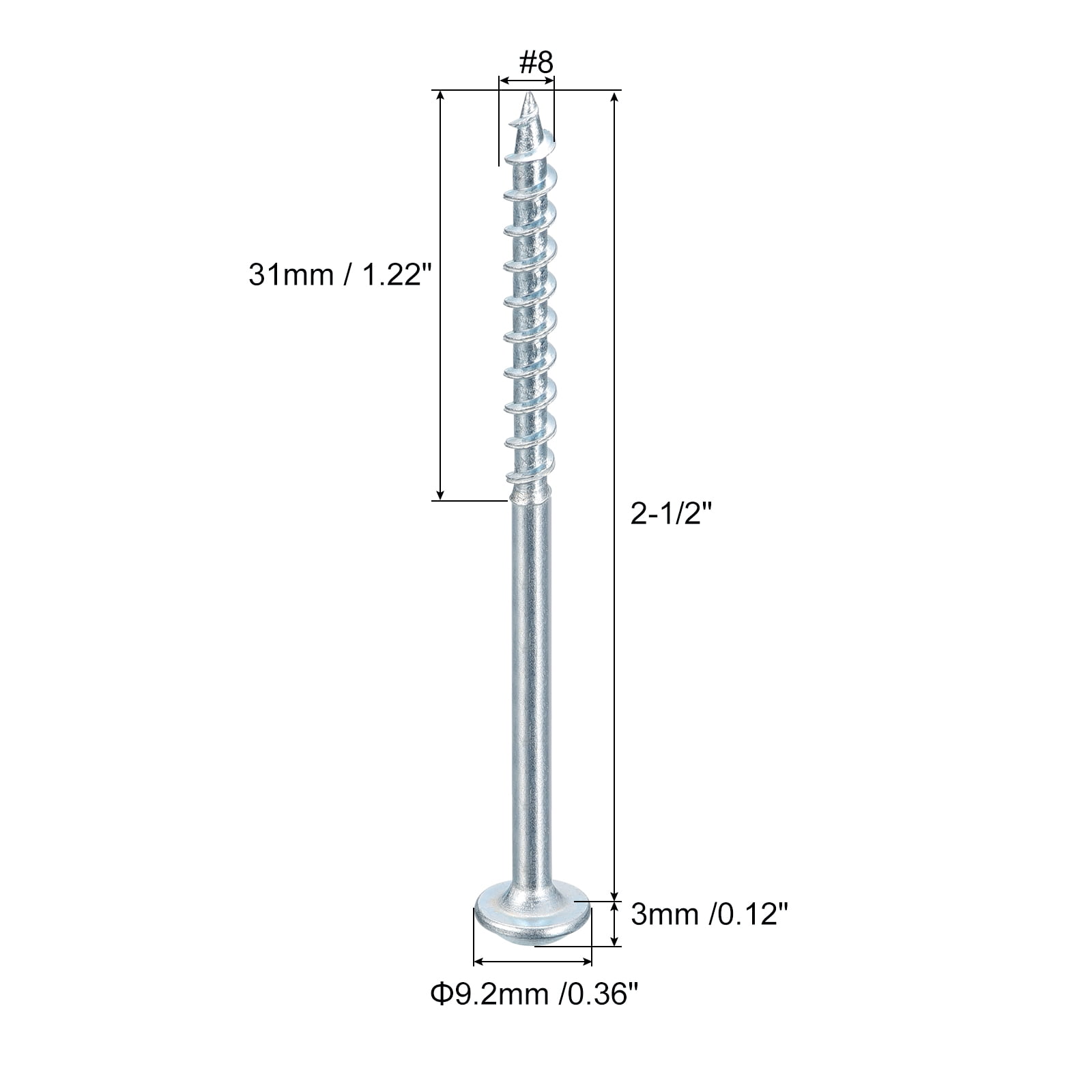 #8x2-1/2" Pocket Hole Screws, 250 pack Square Drive Self Tapping Wood Screws, Zinc Plated