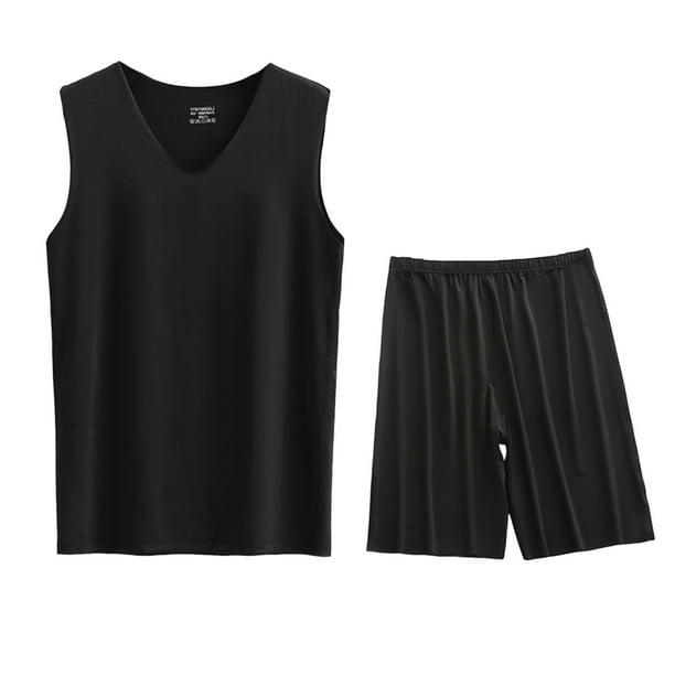 Conjunto Deportivo de los Hombres, Moda Casual de Color Sólido Cuello en V sin Mangas de Elasticidad Superior para el Desgaste Al Aire Libre, Traje Atlético de Humedad