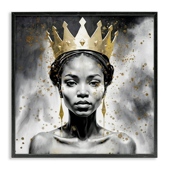 Stupell Industries Woman in Crown Gazing People Painting Black Framed Art Print Wall Art, 12 x 12