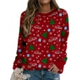 thumbnail image 4 of Mode Noël Femmes Imprimé Manches Longues Confortable Respirant Col Rond Chemise Hauts, 4 of 6
