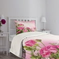 thumbnail image 3 of Ambesonne Flower Quilted Bedspread Set 2 Pcs, Spring Season Roses Buds, Twin Size, Pink and Green, 3 of 5
