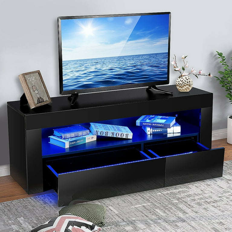Hommpa TV Stand for TVs up to 65'' Wtih RGB LED Lights 2 Shelves 2 Drawers  Entertainment Center Modern TV Cabinet Console Table