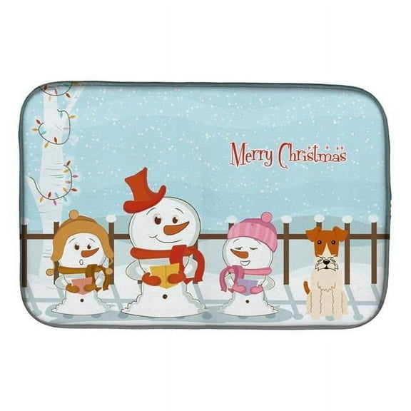 Merry Christmas Carolers Wire Fox Terrier Dish Drying Mat