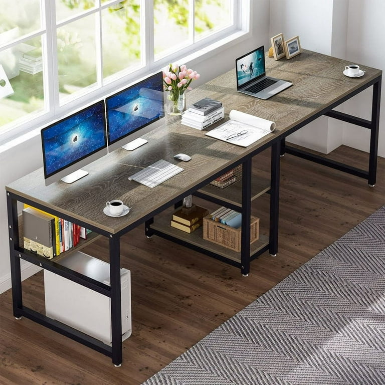 Tribesigns Escritorio para dos personas con estantería, escritorio doble de  oficina para computadora 78.7 para dos personas, escritorio rústico con