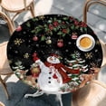 thumbnail image 2 of Black Christmas Snowman Round Tablecloth, Fitted Table Cover with Elastic for 55"-60" Round Tables, Xmas Snowflake Elk Tree Balls Table Cloth Outdoor Indoor Dinning Party Waterproof Tablecloths, 2 of 7