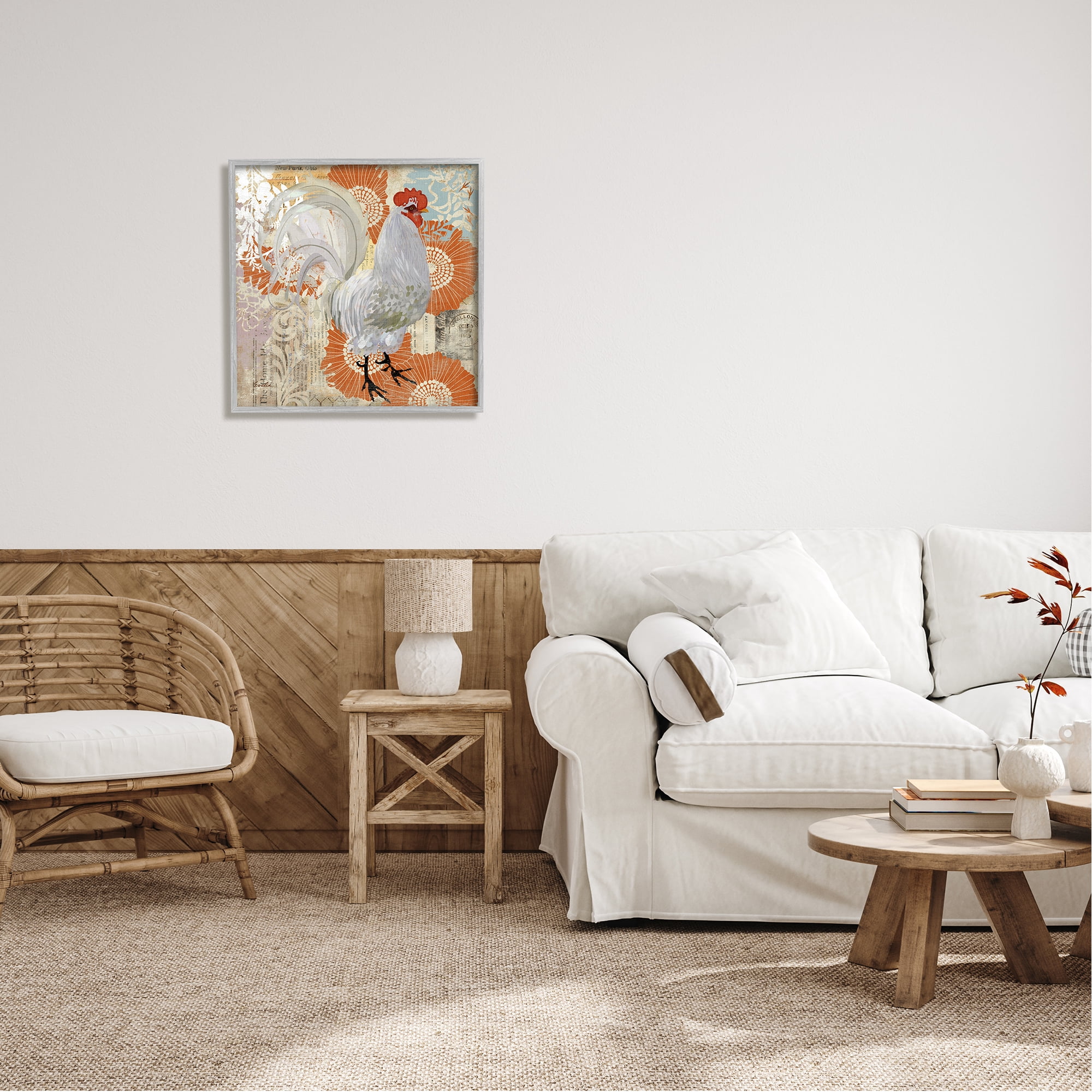 Stupell Floral Chicken Kitchen Collage Animals & Insects Painting Gray Framed Art Print Wall Art