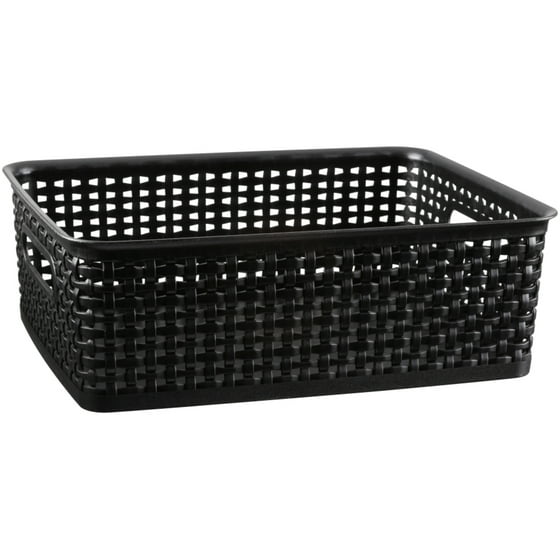 Plastic Weave Bin,Black/Gray